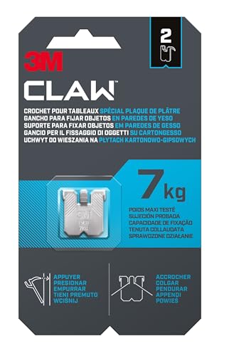 3M Claw Gancio Appendiquadri Per Cartongesso, 7 Kg 3Ph7-2Wmr, 2 Ganci