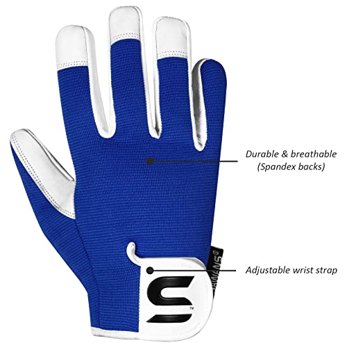 SAWANS Guantes de jardinería de Cuero para Mujeres y Hombres, Guantes de jardín a Prueba de Espinas para Mujeres y Hombres, jardinería, Guantes de Trabajo duraderos de Piel (Azul, M) - imagen 5