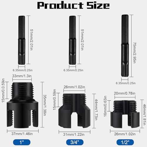Image of 3 Pcs Pipe Thread Cutting Tool Integrated Internal & External Pipe Threading Tool Electric Drill Compatible PVC Tube Threader Kit, 1 /2 inch, 3 /4 inch, 1'' Tube Size Rethreading Kit (3 Sizes, Black)