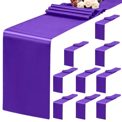 Satin-Tischläufer für rechteckige runde Tische, violette Tischläufer für Hochzeit, Geburtstag, Bankett, Verlobung, Party-Dekoration, 30,5 x 183,9 cm, 10 Stück