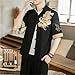 Shirts Men Embroidered Golden Dragon Men Short Sleeve Chinese Style Retro Stand Collar Linen Cardigan Men Kungfu Casual Top(Black,M 47-56KG)