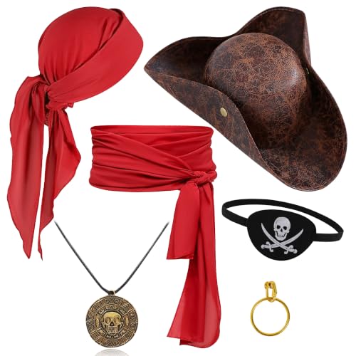 WooHand Pirate Costume Accessories Set Tricorn Hat Bandana Belt Men Women by WooHand - Used condition - US$13.87