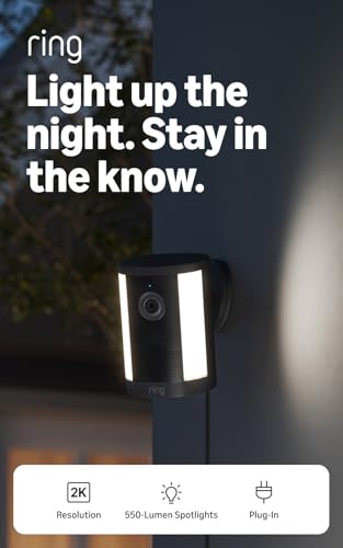 Image of Ring Spotlight Cam, Plug-In (newest model), Home or business security, Wide-Angle Retinal 2K Video, 6x Enhanced Zoom, Motion-Activated Spotlights, Black