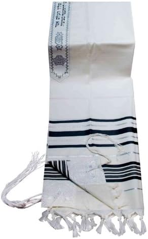 Virgin Wool Tallit Prayer Shawl Black and Silver Stripes in Size 55 Long and 75 Wide