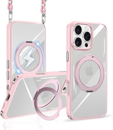 tuulaasii For iPhone 16 Pro �p �P�[�X �N���A �V�����_�[ ���@�\360�x��]�X�^���h MagSafe�Ή� ���߉\ �X�g���b�v�t�� ���C�����X�[�d �ϏՌ� �J���������Y�ی� ��phone16 �v�� �Ή� �}�O�Z�[�t �}�O�l�b�g