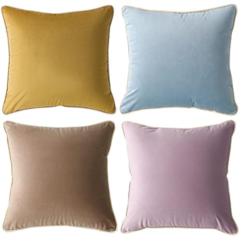 Nobildonna Decorative Throw Pillow Covers Cushion Cases, Set of 4 Soft Velvet Square Pillowcase Set for Couch Sofa Home Decor, Pillow Inserts Not Included (18x18 inch, Morandi) Cover