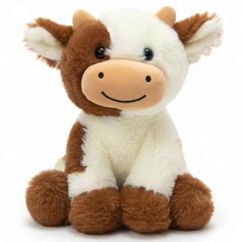 YUKOUQIAN Cow Stuffed Animal Cute Cow Plush Doll Toy 8 inch for Girls Boys Christmas (zuoniu Brown)