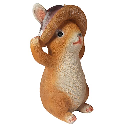 CLLX Escultura de Conejito Gracioso de Jardín Hecho a Mano Resina Decoración de Terraza, Animal Adorno de Interior o Exterior,Mushroom Bunny Cover