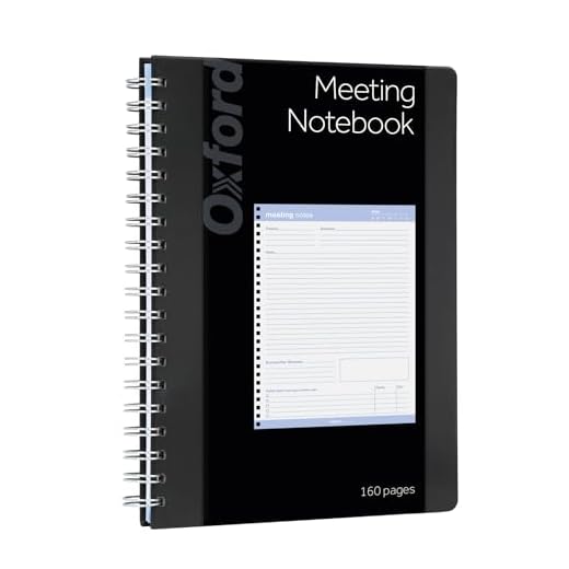 Oxford Cuaderno de reuniones, sin fecha, notas de trabajo personalizables, encuadernado en espiral, cubierta negra, peso pesado de 32 libras, papel blanco, 7.5 x 10 pulgadas, 160 páginas (63830)