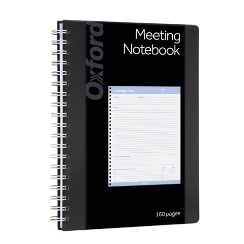 Oxford Meeting Notebook, Undated, Customizable Work Notes, Spiral Bound, Black Cover, Heavyweight 32 lb. White Paper, 7.5" x 10", 160 Pages (63830) by Oxford - Used condition - US$8.97