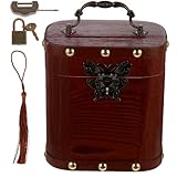 Zerodeko Wooden Piggy Bank Vintage Wood Coin Bank Retro Treasure Chest with Lock and Keys Money Box Savings Container Keepsake Gifts for