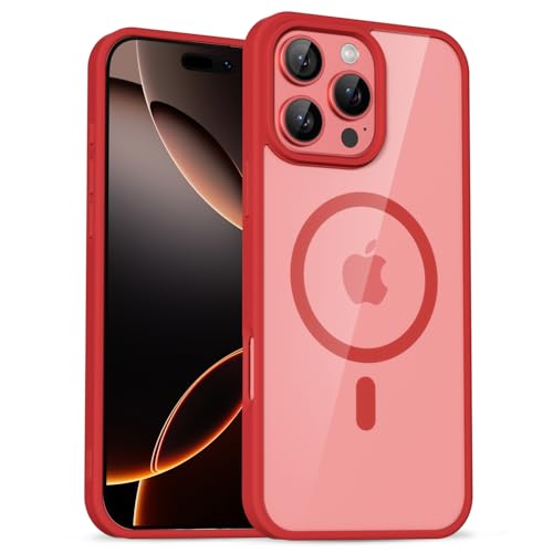 uvcoat for iPhone 16 Pro Case Clear Compatible with Magsafe Case Transparent, Ultra Slim Thin Magnetic Cases Soft Silicone & Hard Plastic Clear Back, Cute Mag Safe Cell Phone Cover, Red