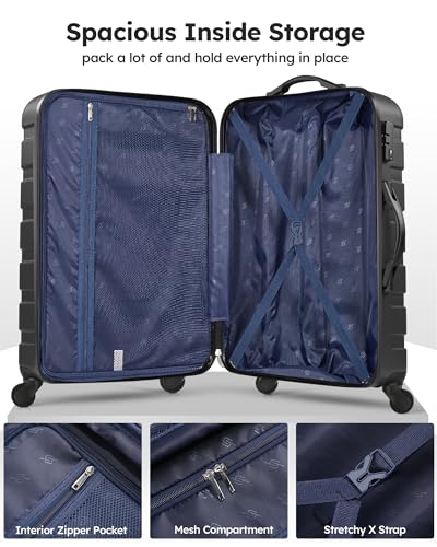 Image of Suitour Luggage Sets 3 piece, Hardside Lightweight Suitcase sets with Spinner Wheels,TSA Lock,20 /24 /28 inches Travel Luggage Black