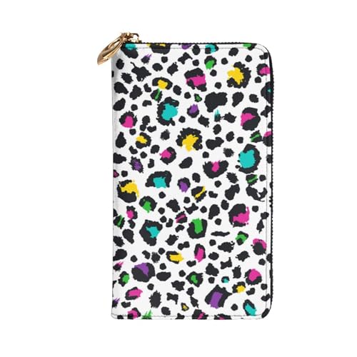 Colorful Leopard Spots 90s Print Leather Hand Wallet for Women Long Zipper Clutch Purse for Cash Cards Coin2