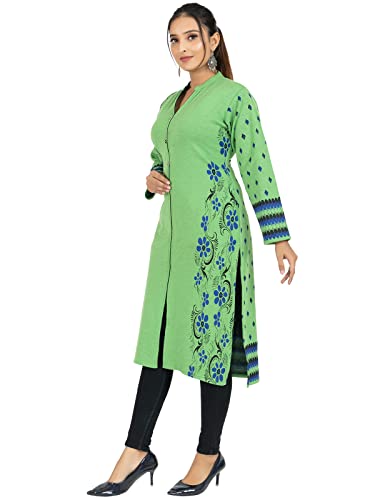 Image of Rosary Women's Winter Wear Jacquard Woolen Straight Kurti with 2 Side Pockets,RZ017JAVALIME-2XL