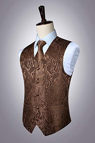 Image of HISDERN Vest and Tie Sets for Men Vests Paisley Floral Jacquard Necktie Pocket Square 3PCS Waistcoat for Suit or Tuxedo