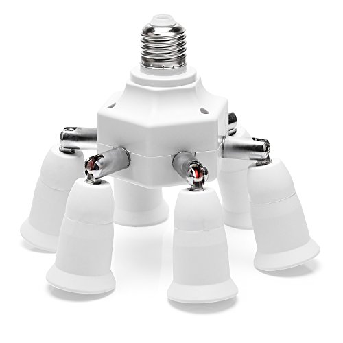 JACKYLED 7 in 1 Light Socket Splitter 6+1 E26 E27 Adapter Converter for Standard Light Bulbs 360 Degrees Adjustable 180 Degree Bendable