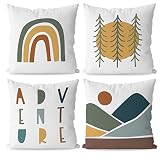 KEUSPI Adventure Camper Kids Room Rainbow Sun Mountain Throw Pillow Cover,Abstract Nature Landscape