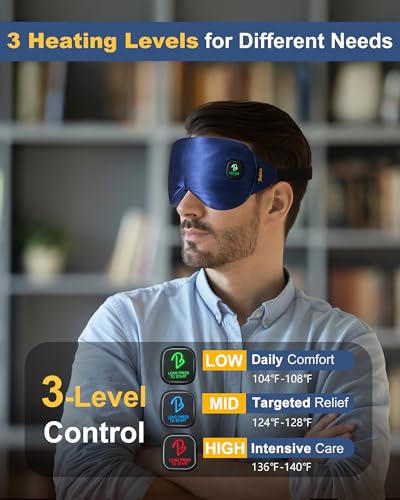 BeeVines Cordless Heated Eye Mask for Dry Eyes, Washable Heat Eye Masks for Blepharitis, Warm Eye Compress for Men & Women, 1500mAh Rechargeable Eye Warmer with Travel Pouch(Blue)