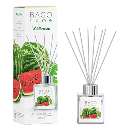 BAGO home Reed Diffuser Set - Watermelon | 3.4 Ounces (100 ml) | Alcohol-Free | Watermelon, Green Apple & Sandalwood | 8 Reed Diffuser Sticks Inside | Great Home, Office, Bathroom Decor