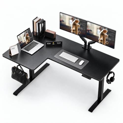 HUANUO 63" x 39.4" L-Shaped Standing Desk w/ Dual Crossbar Frame (Black) - image 1