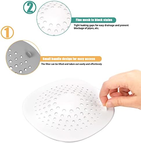 suchkawe 3 PCS Shower Drain Covers with Sucker, Silicone Tube Drain Hair Catcher Stopper Rubber Foldable Sink Filter Drain Strainer for Home Bathroom Bathtub Kitchen(White, Gray, Blue)