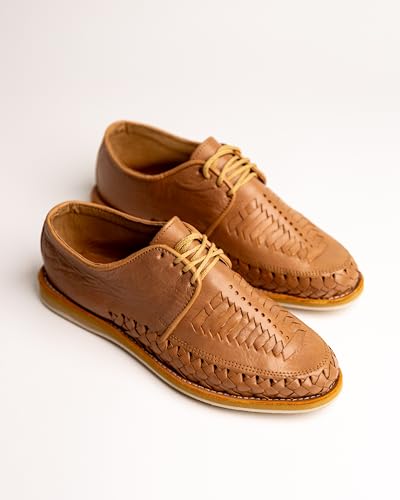 Mexico en la Piel Handmade Men’s Leather Huarache Sandals - Genuine Tan Leather, Closed-Toe, Lace-Up, Breathable, Comfortable, Crepe Sole, Sizes 7-13 US2