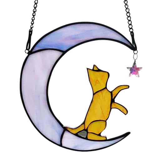 PURRGIFTS Orange Cat Gifts Suncatchers for Windows Hanging,6.7“x6.1 Funny Stained
