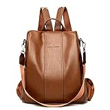 Mochila Feminina Moda Mochila de Grande Capacidade Viagem Mochila Mulheres de Couro PU Macio Multifuncional Anti-roubo Bolsa de Ombro (Amarelo)