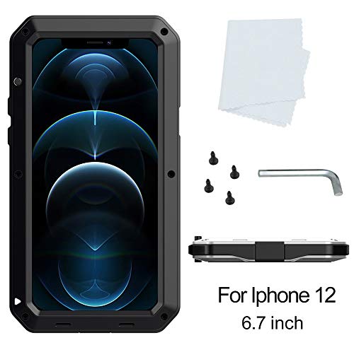 Iphone 12 Pro Max Case,Marrkey 360 Full Body Protective Cover Heavy Duty Shockproof [Tough Armour] Aluminum Alloy Metal Case With Silicone Built-In Screen Protector For Iphone 12 Pro Max 6.7" - Black #TOP6
