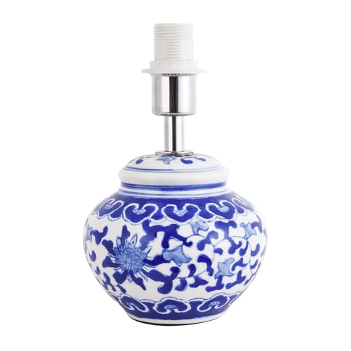 Happy Homewares Beautiful Hand Painted Oriental Floral Themed Ceramic Table Lamp Base in Blue and White Gloss | 1 x E14 40w Maximum | 20cm x 13cm