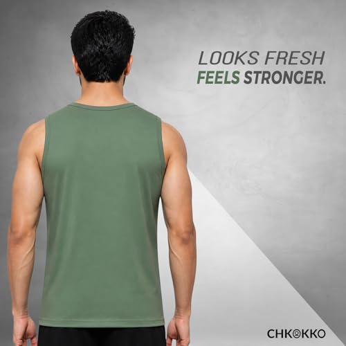 Image of CHKOKKO Sleeveless T Shirts Gym Vest for Men Workout Solid Premium Cotton Blend Tank Top for Man Running Vest Sando Gym Wear Lightweight Breathable Casual Summer Wear Boys