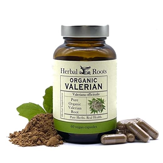 herbal roots pure organic valerian root capsules - 900 mg - non-habit forming with no melatonin, non-gmo - 60 count vegan capsules, herbal supplement