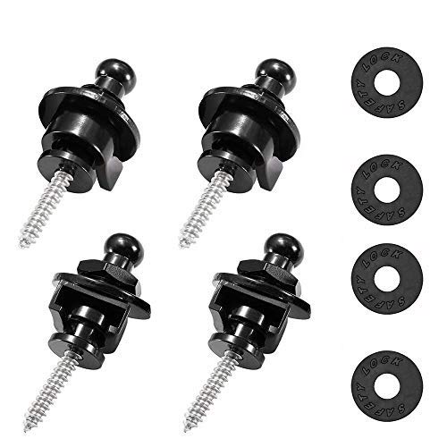 C CLTEIN 4pcs Guitar Strap Locks and Buttons Quick Release Security Straplocks for Electric Acoustic Guitar Replacement (Black+Saver(4 pack))