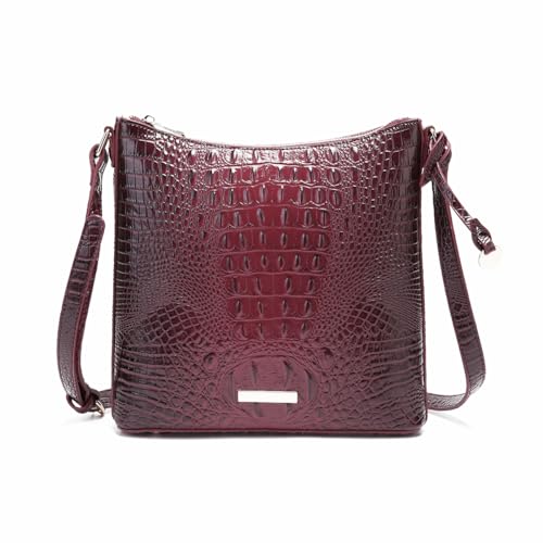 Makcr Joacbv Shoulder Crocodile Flat Handbags for Women trendy Ladies Shoulder Bag Embossed Pattern Leather Crossbody Purse