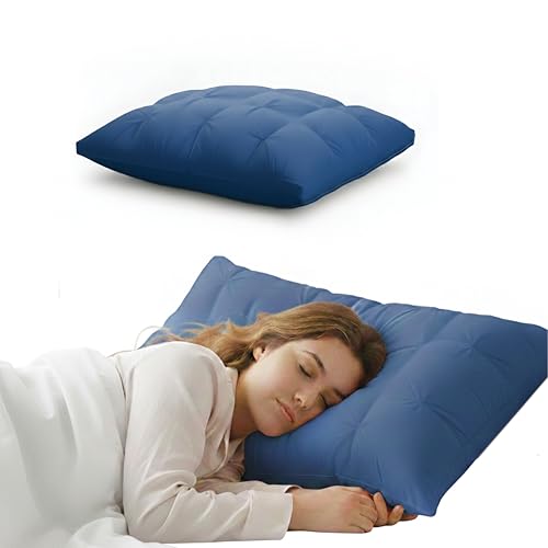 Image of Luxury Hotel Bed Pillow, Premium Microfiber Filling, Jacquard Fabric, Concealed Zipper, Breathable Washable Cover, Blue Comfort Bedding Cushion Soft, 68 x 45 x 25 cm
