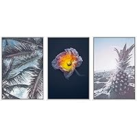 SIGNWIN Framed Canvas Print Wall Art Tropical Palm Tree, Flower & Pineapple Variety Nature Plants Photography Realism Rustic Scenic Relax/Calm Cool for Living Room, Bedroom, Office - 16