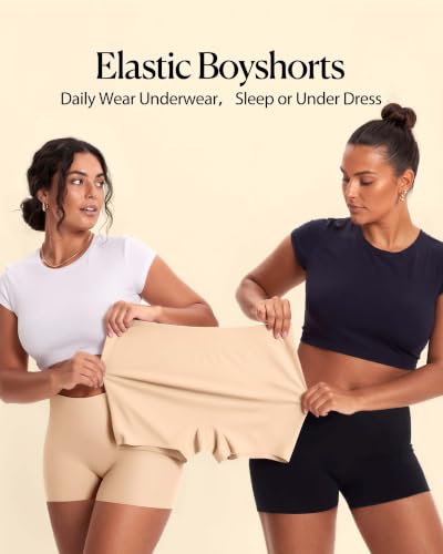 Image of SHARICCA Boyshorts Panties for Women Seamless Soft Boy Shorts Underwear | No Show Ice Silk Boxer Briefs, Anti Chafing Short Pack, High Waisted Plus Size for Summer, Sleeping, Under Legging, Dress