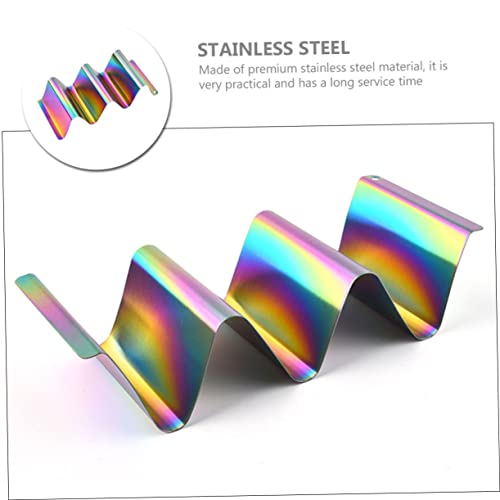 SHOWERORO Tortilla Stand Holds up to 3 Taco Stand Oven Tray Taco Tray Plates Burritos Para Table Top Display Stand Taco Storage Rack Mexican Taco Rack Tabletop Decor Stainless Steel Colorful