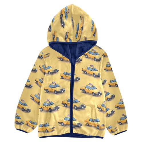 Yellow Taxi Car Toddler Fleece Jacket Girl Boys Hooded Fleece Jacket Coat Warm Outwear Zip-up 3-10T