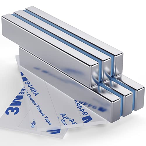 Image of FINDMAG Strong Bar Magnets with Adhesive Backing, 6 Pack, 60x10x5mm | Heavy duty adhesive magnets with a thick bar profile; for cabinet doors, shower door repairs, toolboxes and workshop fixtures