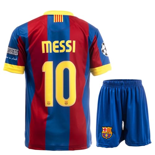 NIHMEX Barcelona Legende Messi #10 Retro Seltenes Fußball Kinder Trikot Shorts Set Jugendgrößen (Messi Blau, 164)