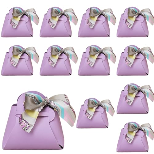 CALFOVERA 12 paquet de Boîtes à Dragées Réutilisables en Cuir PU avec Poignée et Ruban Violet Sacs D'Emballage de Bonbons Mini Sacs Cadeaux pour Mariage...