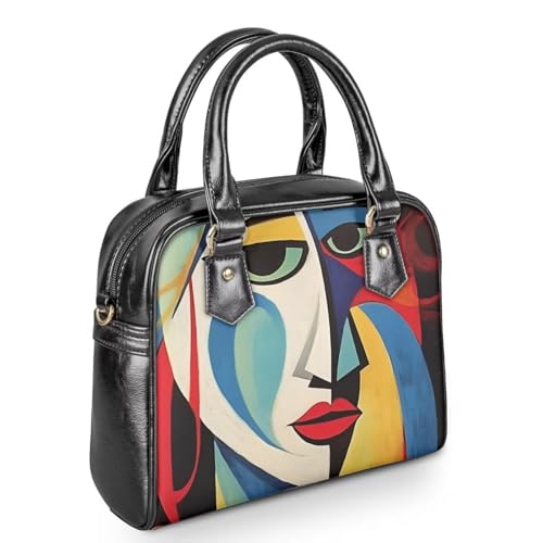 Women Saddle Shoulder Bag Oil Painting Printed Tote Saddle Purses PU Leather Shoulder Bags with Strap2