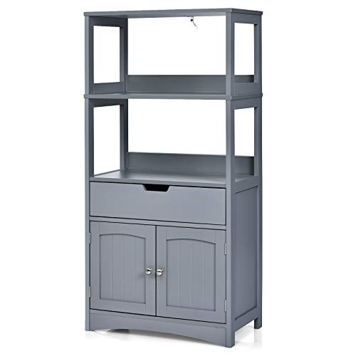 GOPLUS Armoire de Rangement avec Tiroir et 2 Etagère, Meuble de Rangement en Bois du Style Minimaliste Moderne, pour Cuisine, Salon, Salle de Bain, 60 x 32,5...