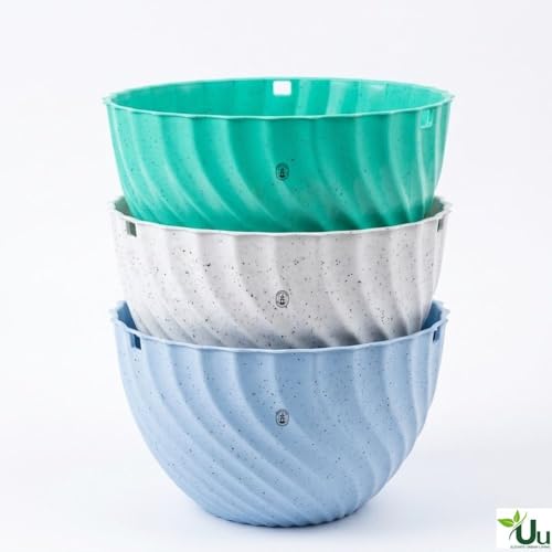 Image of Urban Upvan Hanging Planters with Chain | Uv-Protected Rattan Style Plastic Flower Pots for Balcony, Indoor Plants, Garden, Terrace & Home Decor Multicolour (Set of 3)