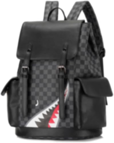 Black Leather Backpack School College Bookbag Laptop Backpack business travel Multifunctional backpack (Black 1)