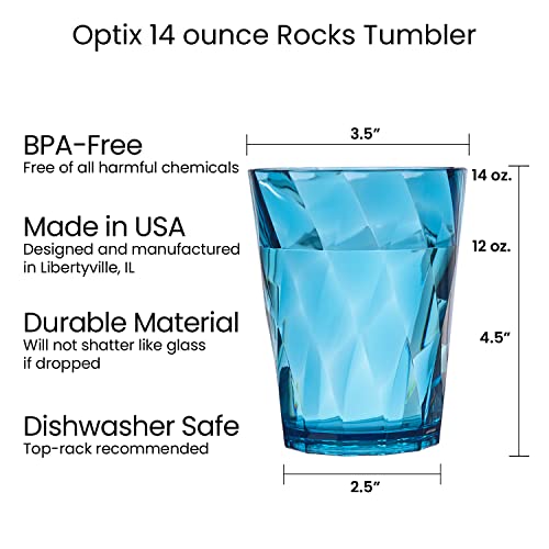 Us Acrylic Optix Plastic Reusable Drinking Glasses (Set Of 8) 14Oz Rocks Cups In Coastal Colors | Bpa-Free Tumblers, Made In Usa | Top-Rack Dishwasher Safe #TOP4