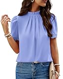 BTFBM Women's Dressy Casual Blouses Business Work Tops Lace Trim Short Sleeve Office Shirts 2025 Summer Spring Outfits(Blue, Small)