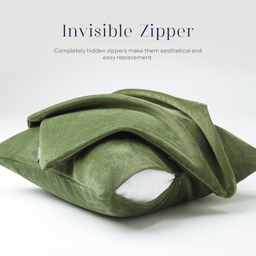 Phantoscope Pack of 2 Velvet Decorative Throw Decorative Pillow Cover Soft Solid Square Cushion Case for Couch Olive Green 18 x 18 inches 45 x 45 cm